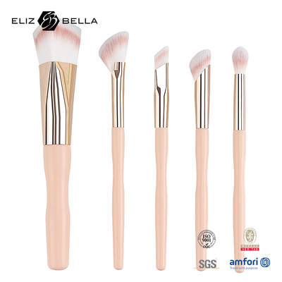 5pcs Giá nhà máy Logo tùy chỉnh 100% tóc tổng hợp Vegan khuôn mặt mắt trang điểm bộ bàn chải,những tay cầm gỗ và nhôm Ferrule