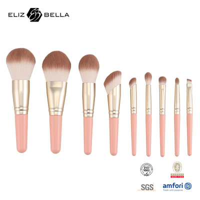 9pcs Professional Makeup Brush Set với tay cầm bằng gỗ và Aluminium Ferrule tùy chỉnh