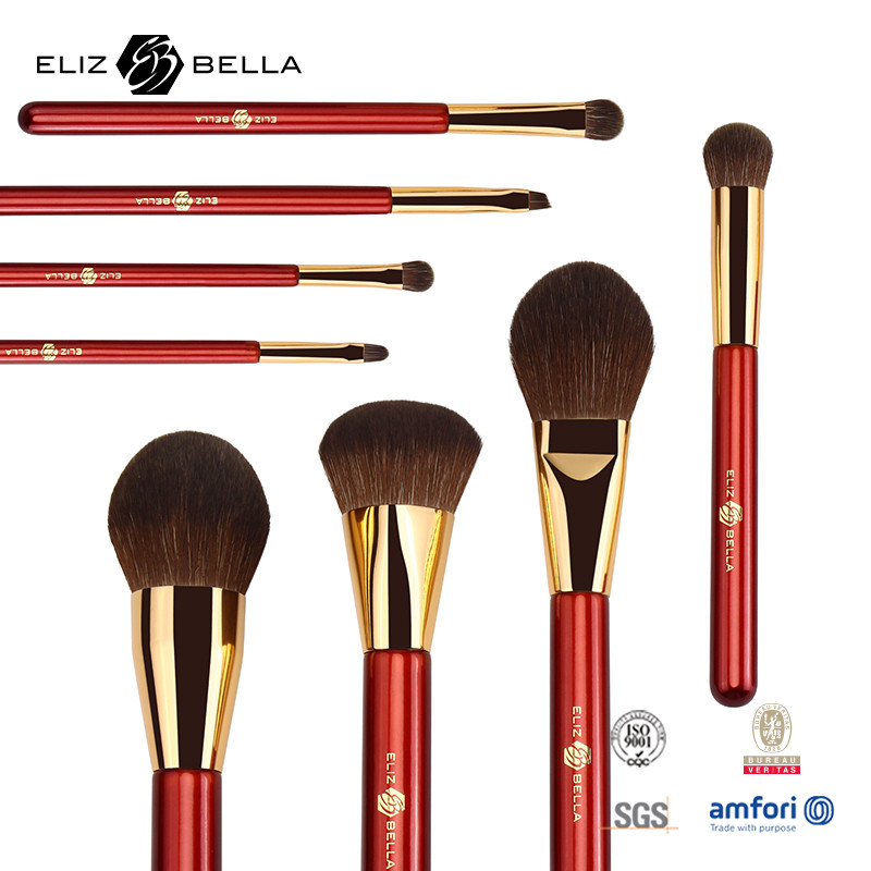 Chọn màu đỏ gỗ tay cầm Cọa thẩm mỹ với tóc tổng hợp Makeup bàn chải với vàng nhôm Ferrule