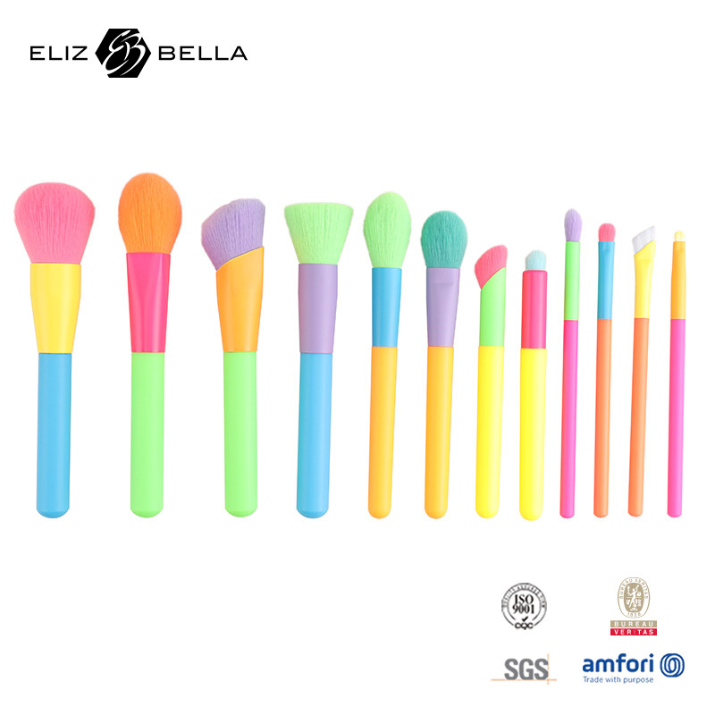 12pcs Colorful Plastic Handle And Aluminum Ferrule Beauty Cosmetic Brush Set Sample (Mẫu bàn chải mỹ phẩm)